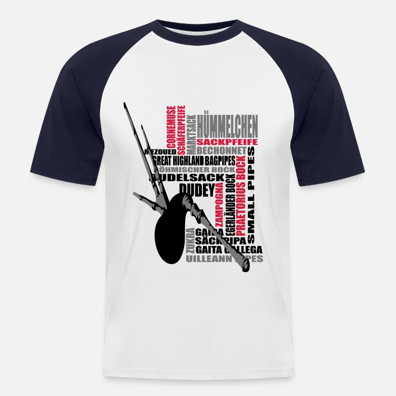Sackpfeifer Textwolke mit Dudey - Männer Baseball-T-Shirt - Weiß/Navy
