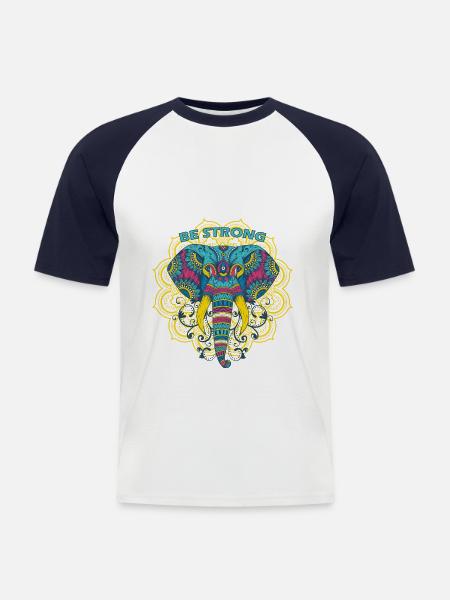 Buntes Mandala Elefant - Männer Baseball-T-Shirt - Weiß/Navy