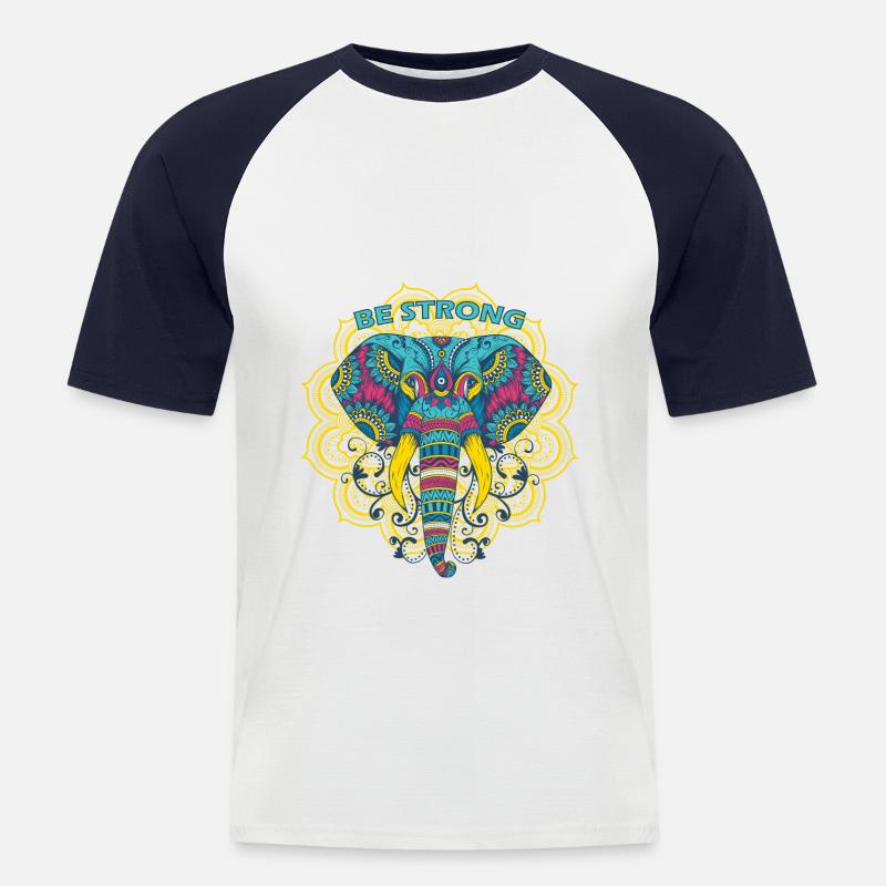 Buntes Mandala Elefant - Männer Baseball-T-Shirt - Weiß/Navy