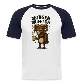 Matin mouflon matin café bureau - T-shirt baseball manches courtes Homme - blanc/marine - Devant - Nik (191cm)