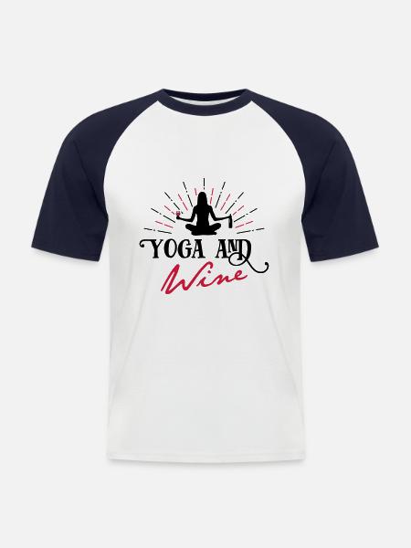 Yoga and Wine - funny - - Men's Baseball T-Shirt - white/navy