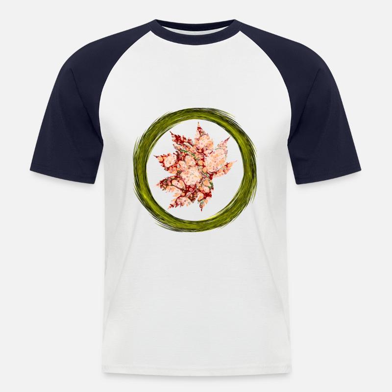 herbst blatt e 214 - Männer Baseball-T-Shirt - Weiß/Navy
