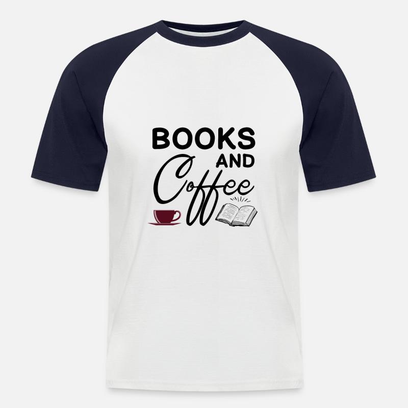 Kaffee und Bücher - Männer Baseball-T-Shirt - Weiß/Navy