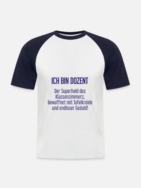 Dozent - Der Superheld des Klassenzimmers! - Männer Baseball-T-Shirt - Weiß/Navy
