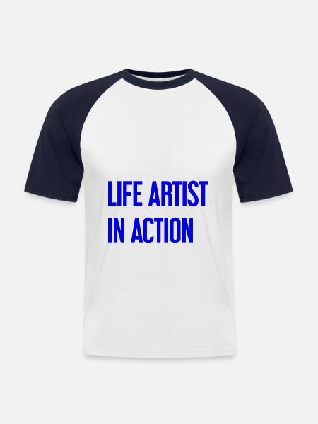 Lebenskünstler im Einsatz - Männer Baseball-T-Shirt - Weiß/Navy