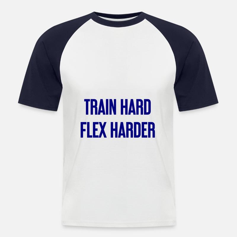 Train Hard Flex Harder - Männer Baseball-T-Shirt - Weiß/Navy