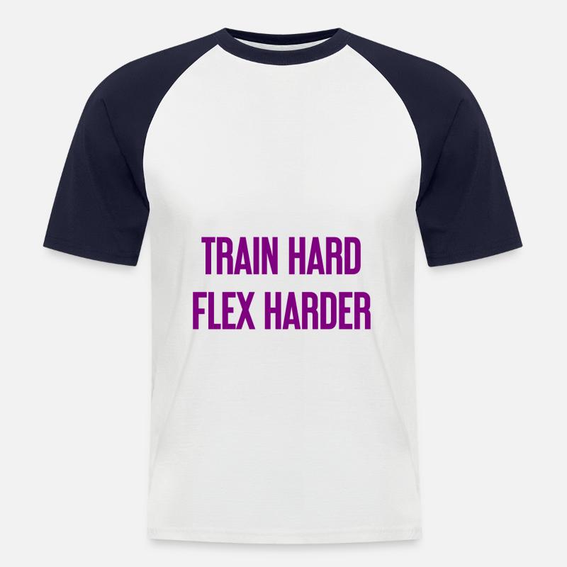 Train Hard Flex Harder - Männer Baseball-T-Shirt - Weiß/Navy