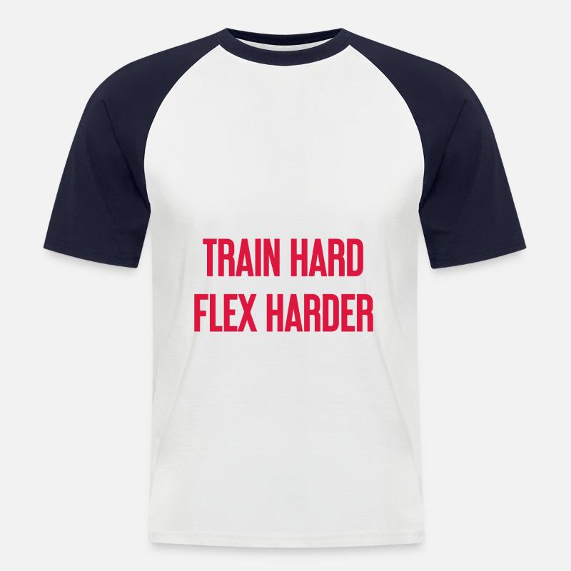 Train Hard Flex Harder - Männer Baseball-T-Shirt - Weiß/Navy