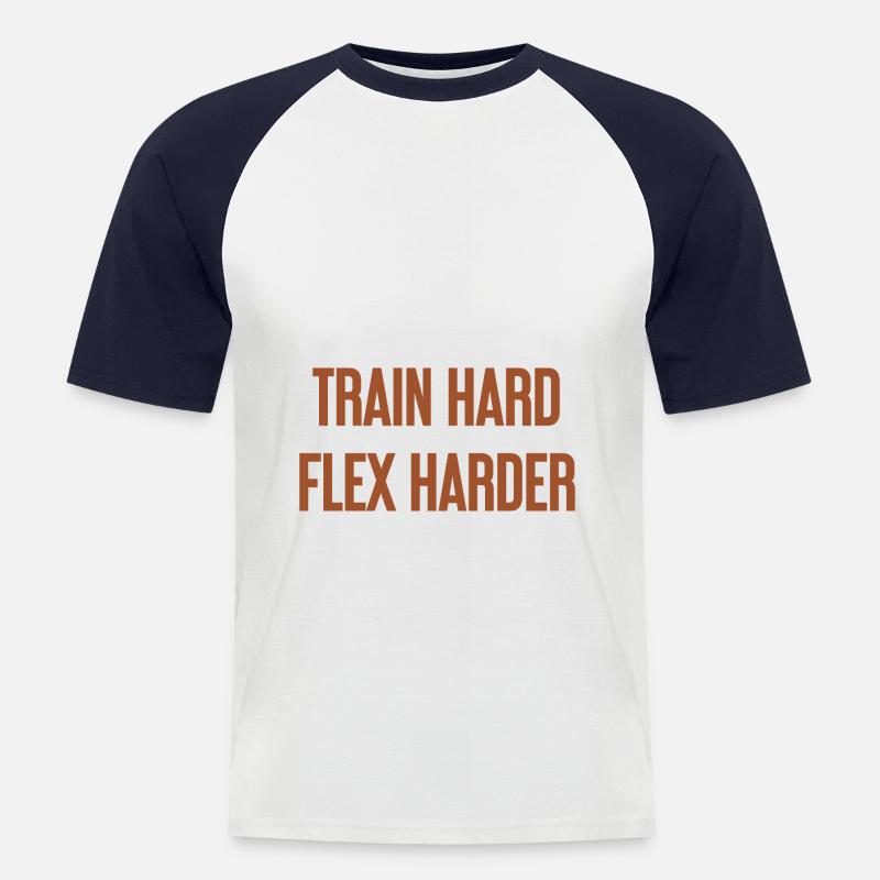 Train Hard Flex Harder - Männer Baseball-T-Shirt - Weiß/Navy