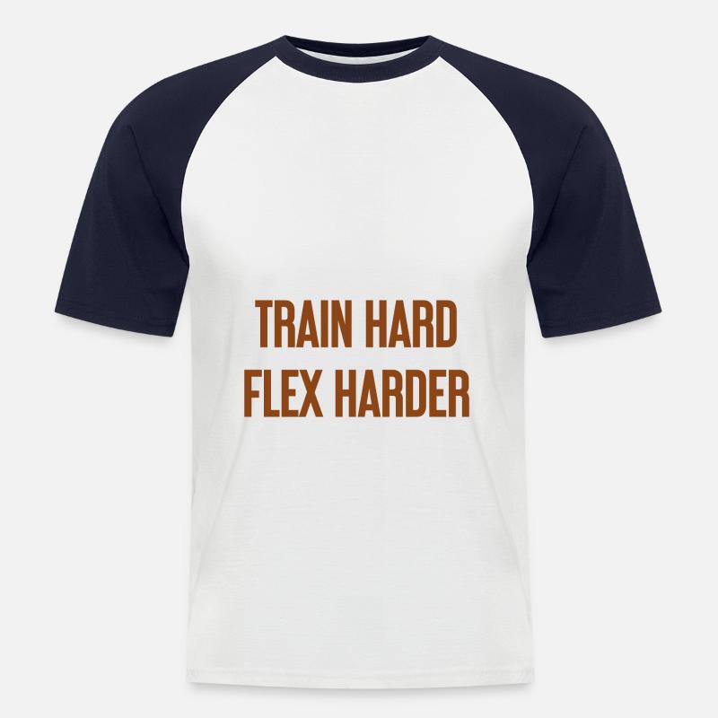 Train Hard Flex Harder - Männer Baseball-T-Shirt - Weiß/Navy