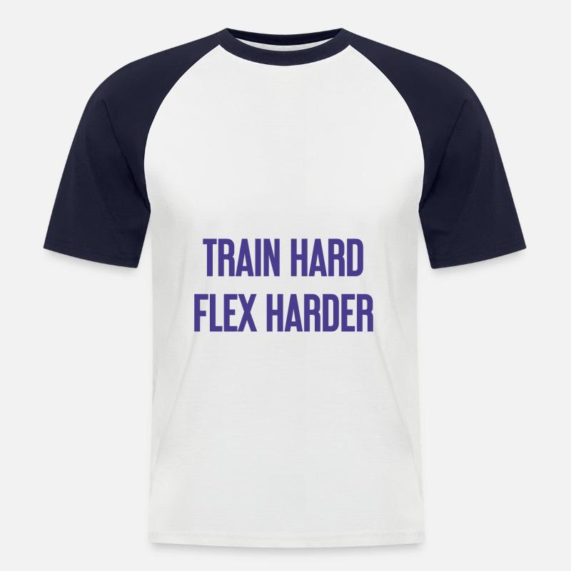 Train Hard Flex Harder - Männer Baseball-T-Shirt - Weiß/Navy