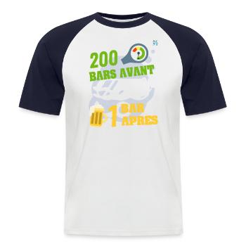 plongée sous marine : 200 bars avant, 1 bar après - T-shirt baseball manches courtes Homme - blanc/marine - Devant - Nik (191cm)