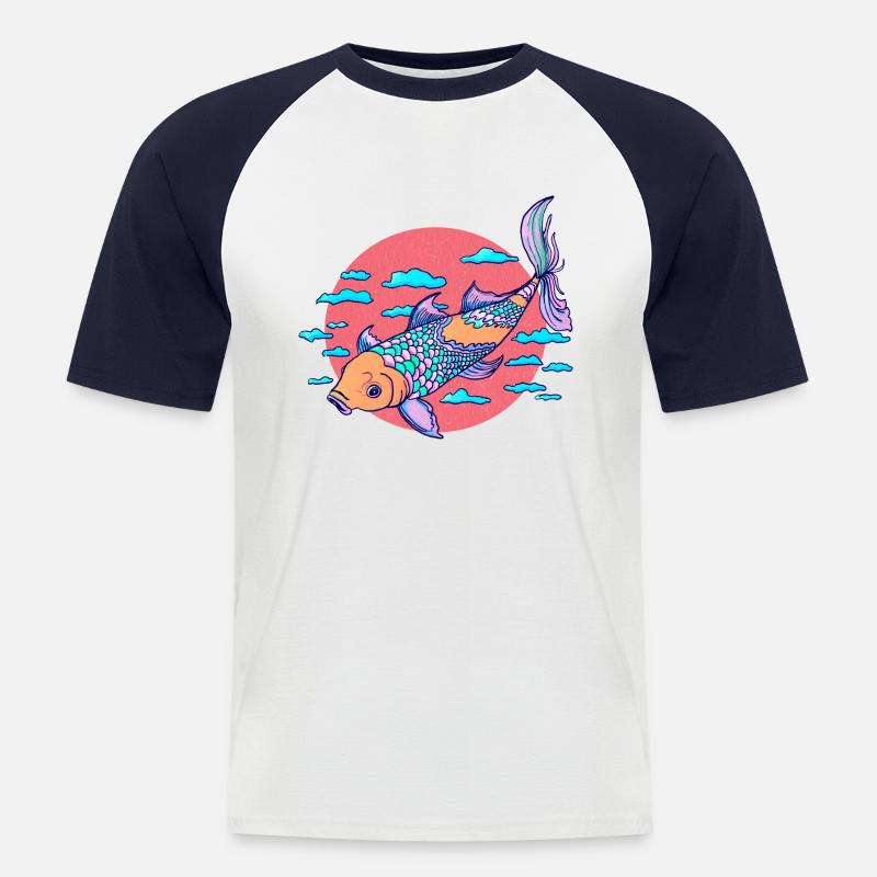Bunter Koi - Männer Baseball-T-Shirt - Weiß/Navy
