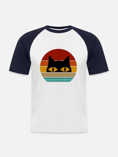 chat rétro - T-shirt baseball manches courtes Homme - blanc/marine
