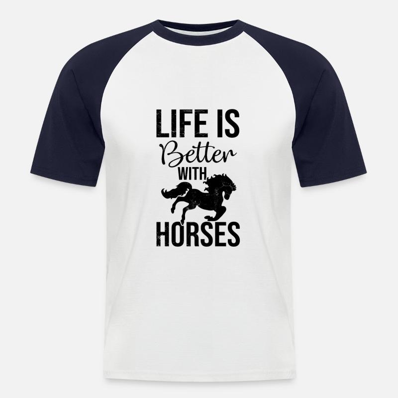 Pferde - Männer Baseball-T-Shirt - Weiß/Navy