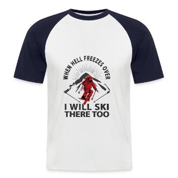 Hell skiing funny - Men's Baseball T-Shirt - white/navy - Front - Nik (191cm)