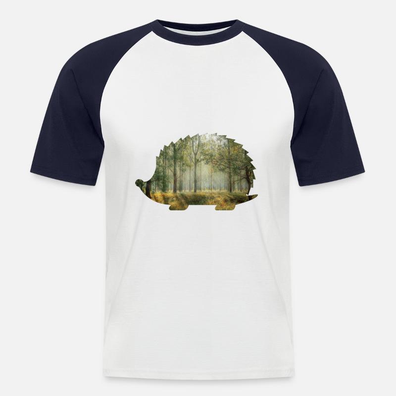 wald 9 igel mit wald - Männer Baseball-T-Shirt - Weiß/Navy