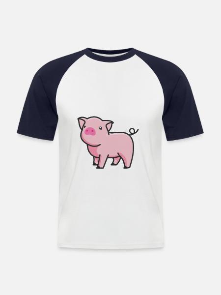 Süßes Schweinchen - Männer Baseball-T-Shirt - Weiß/Navy