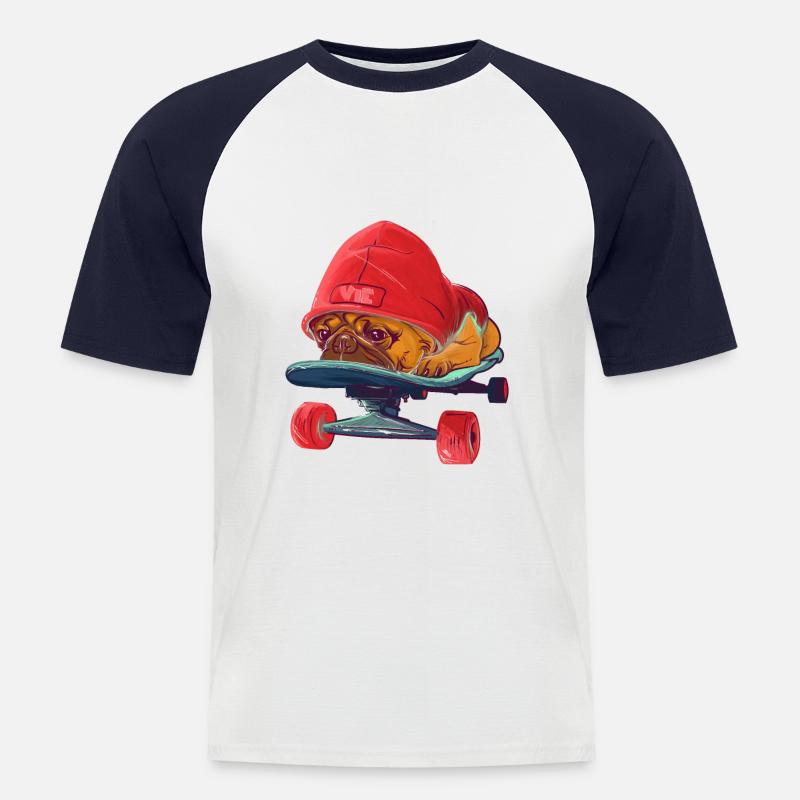 skatedog mops - Männer Baseball-T-Shirt - Weiß/Navy