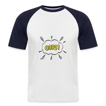 OOPS! Comic Bubble Cartoon Font - Men's Baseball T-Shirt - white/navy - Front - Nik (191cm)