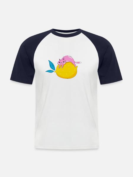 Cat and lemon - Men's Baseball T-Shirt - white/navy