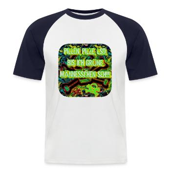 PILLS, MUSHROOMS, LSD.... - Men's Baseball T-Shirt - white/navy - Front - Nik (191cm)