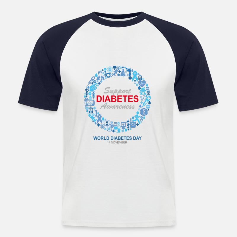 Support Diabetes Awareness Circle T-skjorte - Kortermet baseball skjorte for menn - hvit/marine
