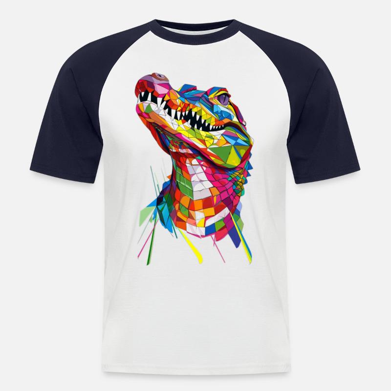 Krokodil - Männer Baseball-T-Shirt - Weiß/Navy
