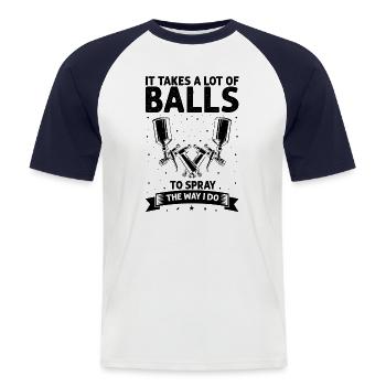 Peintre de voiture pour Peintre de voiture pour dessinateur de voitures - T-shirt baseball manches courtes Homme - blanc/marine - Devant - Nik (191cm)