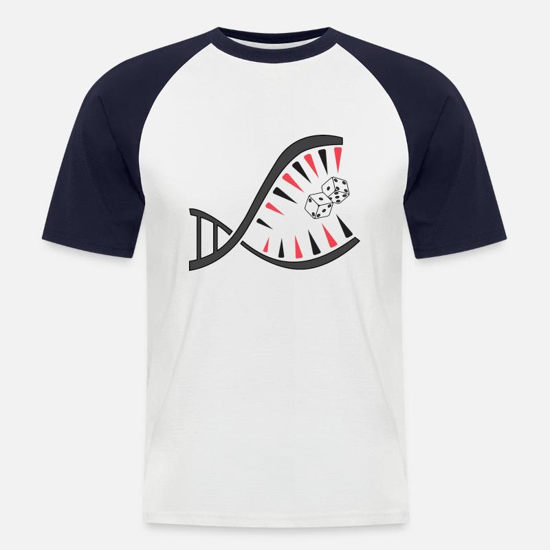 Backgammon DNA Piranha – Einzigartiges - Männer Baseball-T-Shirt - Weiß/Navy