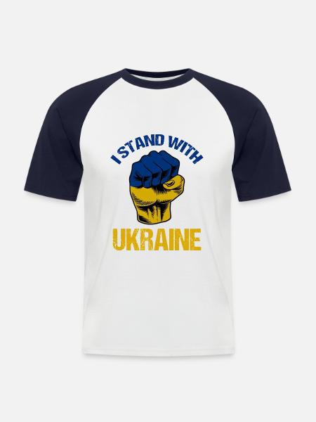 Stoję z ukrainą Flaga ukraińska - Koszulka bejsbolowa męska - biały/granatowy