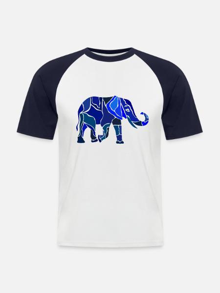 Elephant mosaic - Men's Baseball T-Shirt - white/navy