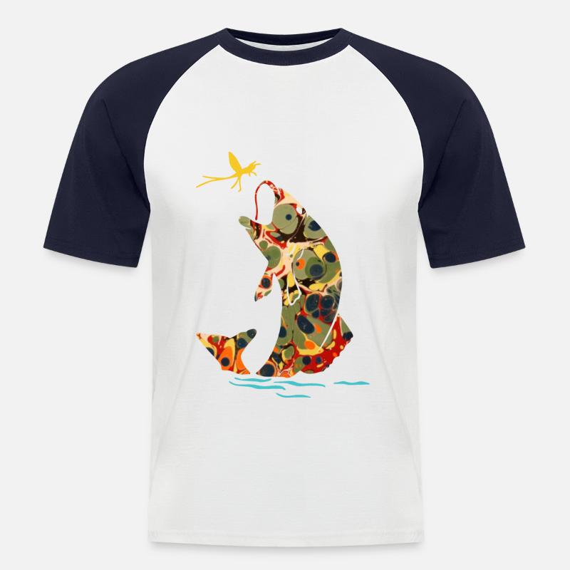 fisch mit libelle e 41 - Männer Baseball-T-Shirt - Weiß/Navy