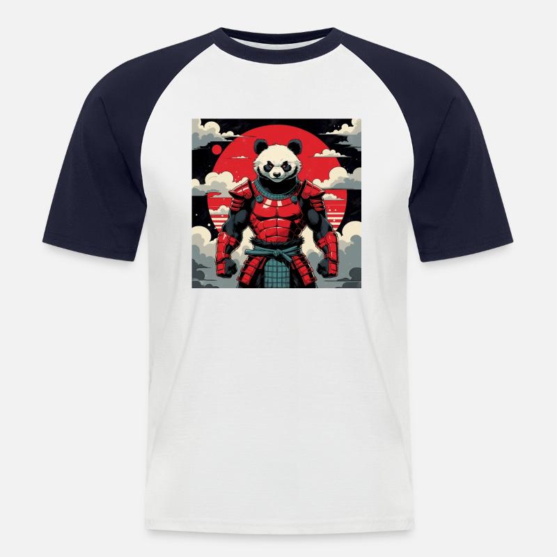Samurai Panda Krieger - Männer Baseball-T-Shirt - Weiß/Navy
