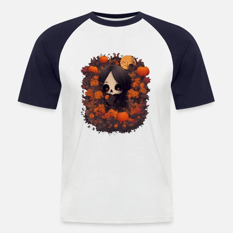Gruseliges Mädchen Halloween - Männer Baseball-T-Shirt - Weiß/Navy