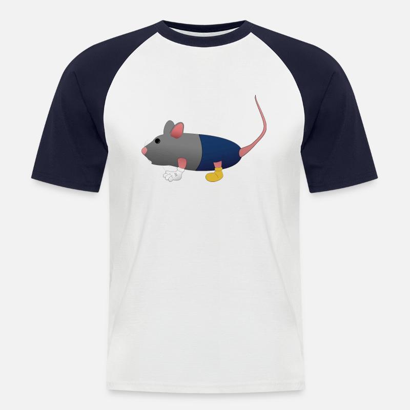Niedliche Comic-Maus - Männer Baseball-T-Shirt - Weiß/Navy