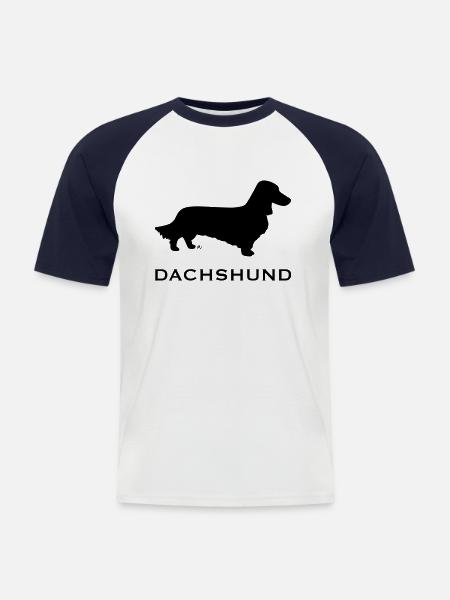 Longhaired dachshund - Men's Baseball T-Shirt - white/navy