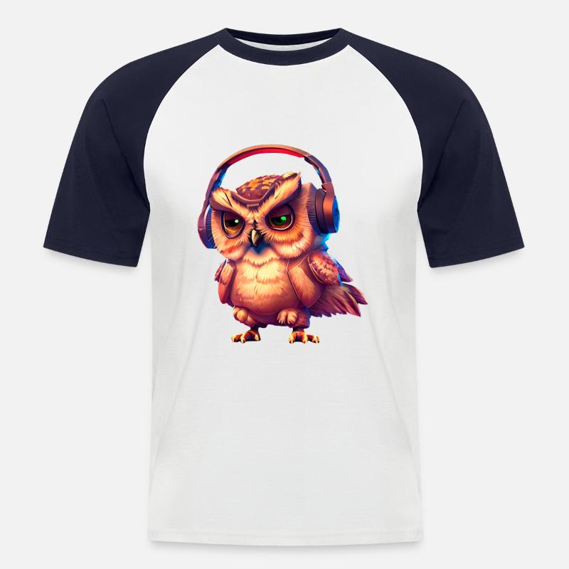 Eule mit Kopfhörer - Männer Baseball-T-Shirt - Weiß/Navy