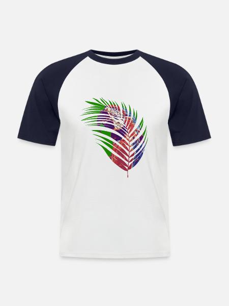 Papagei im Blatt - Männer Baseball-T-Shirt - Weiß/Navy