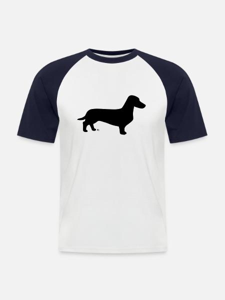 Short-haired dachshund silhouette - Men's Baseball T-Shirt - white/navy
