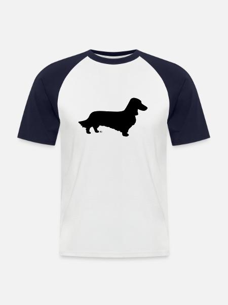 Long-haired dachshund silhouette - Men's Baseball T-Shirt - white/navy