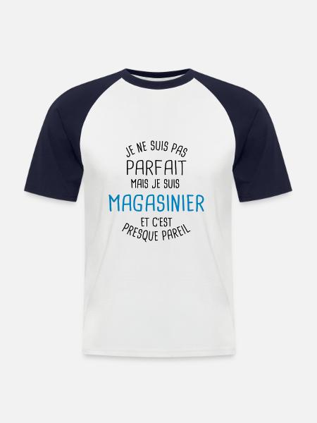 Pas parfait mais magasinier - T-shirt baseball manches courtes Homme - blanc/marine