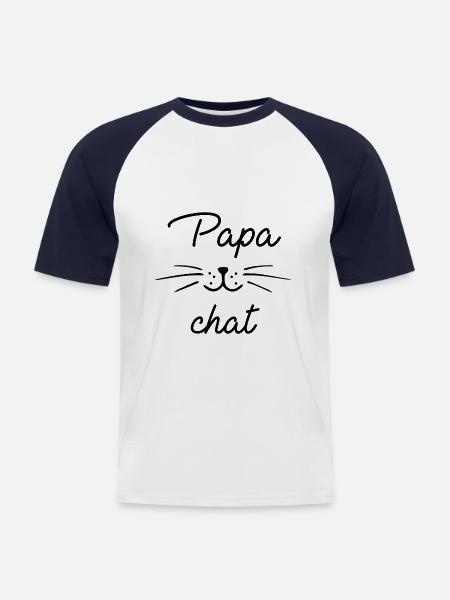 Papa chat - T-shirt baseball manches courtes Homme - blanc/marine