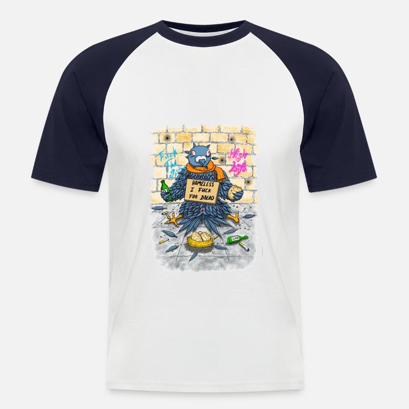 Obdachlose Taube-Lustiger Spruch, Dirty Version - Männer Baseball-T-Shirt - Weiß/Navy