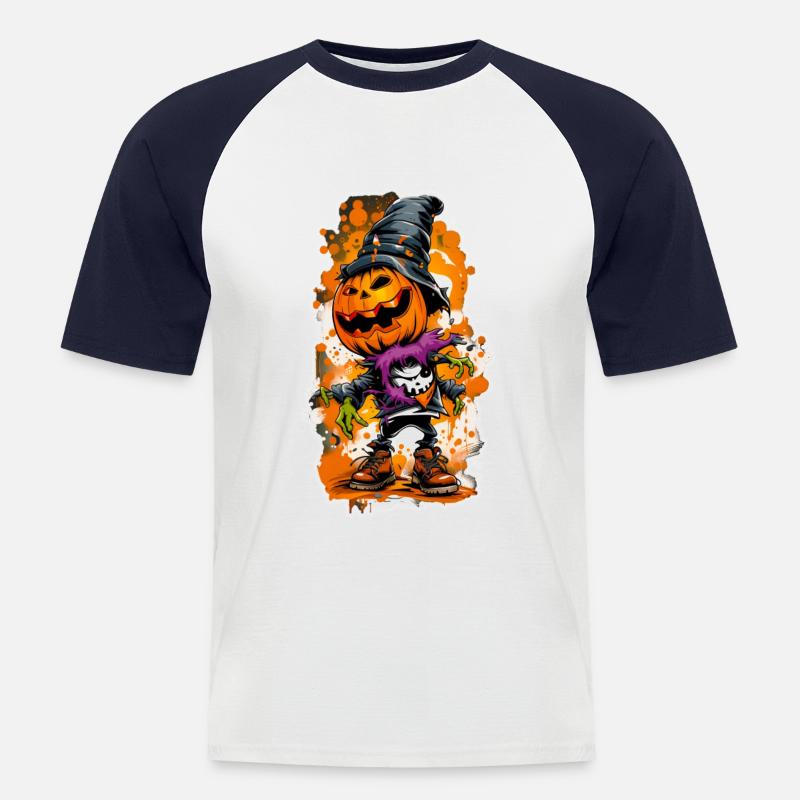 Jack o Lantern 02 - Männer Baseball-T-Shirt - Weiß/Navy
