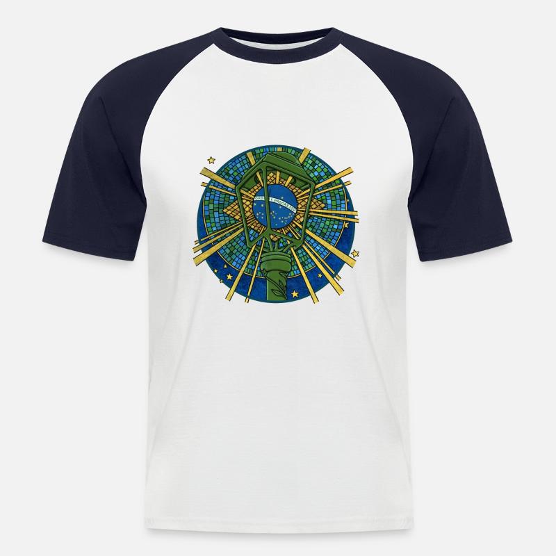 ORDEM E PROGRESSO - Männer Baseball-T-Shirt - Weiß/Navy