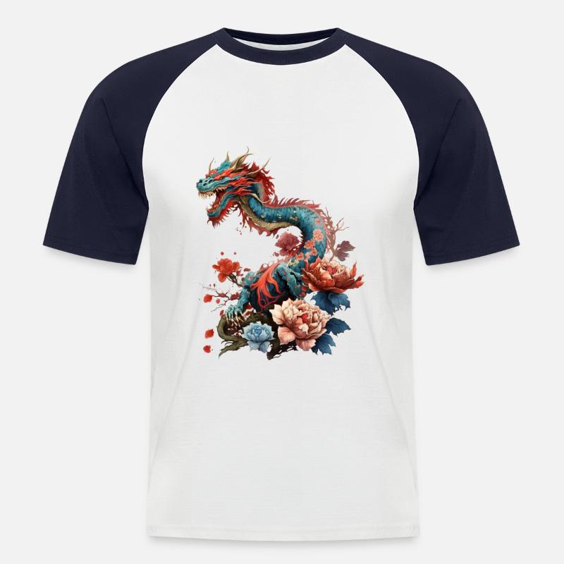 Cooler Drache - Männer Baseball-T-Shirt - Weiß/Navy