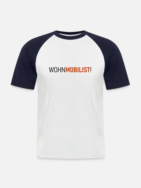 WohnMobilist! - Männer Baseball-T-Shirt - Weiß/Navy
