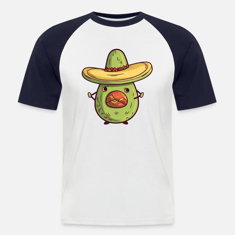 Avocado messicano con sombrero – Kulturelles De - Maglia da baseball a manica corta da uomo - bianco/navy