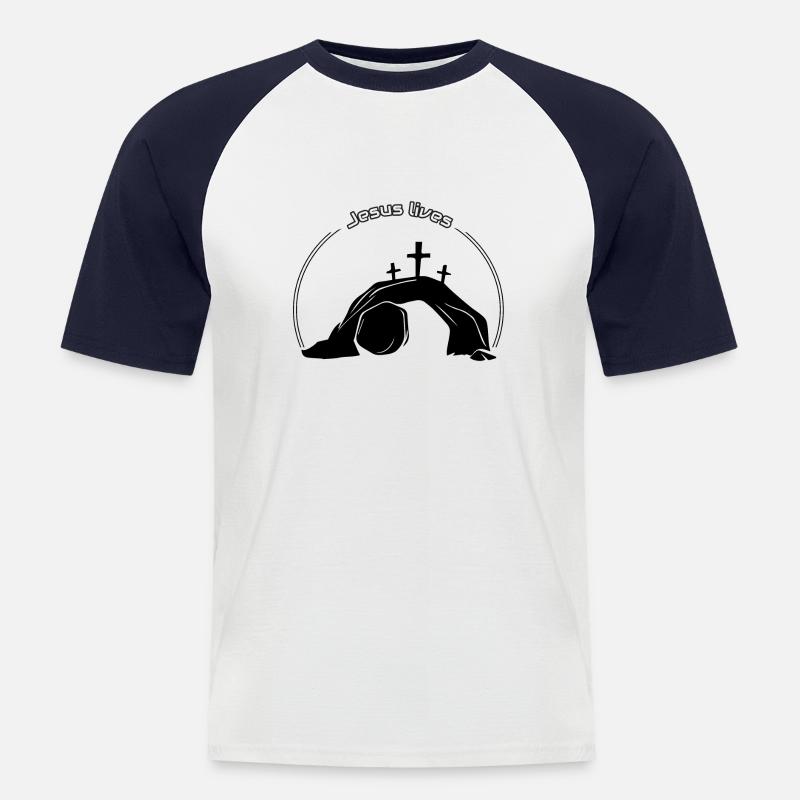 Jesus lebt - Männer Baseball-T-Shirt - Weiß/Navy